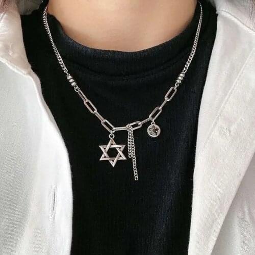 Hip Hop Six Pointed Star Necklaces Pendant Choker Personality Fashion Jewelry for Women Men Girls Necklace Gifts Party
