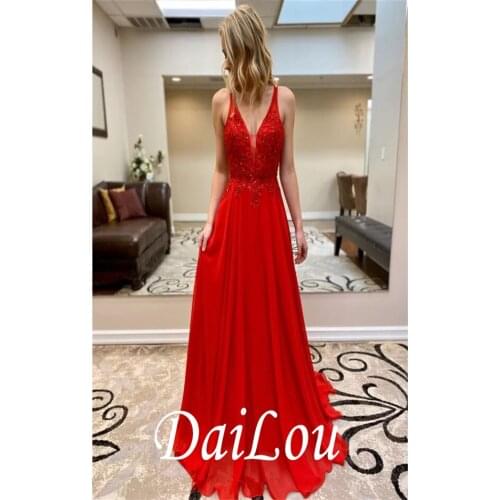 Floor-Length Beading V-Neck A-Line BacklessPopular Prom Dress 2021