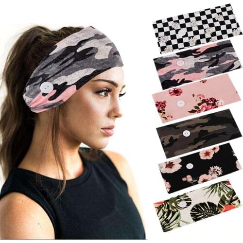 Women Floral Headband Wide Strtch Hairbands Cross Turban Button Hair Band Girls Bohemian Yoga Headwrap Hair Accessories