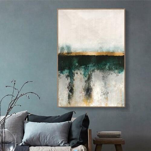 Drop shipping Handpainted canvas painting gold green wall pictures for bedroom home decoration Modern abstract original artwork