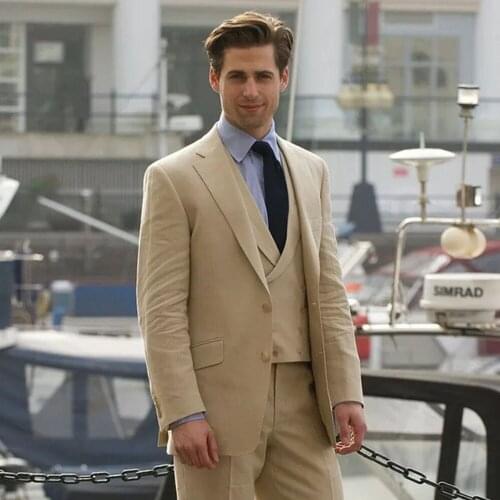 Ropa Hombre Tailor-Made Suits Tuxedos Khaki 3 Pieces Jacket+Vest+Pants Slim Fit Groom Wear Smart Casual Business Coat