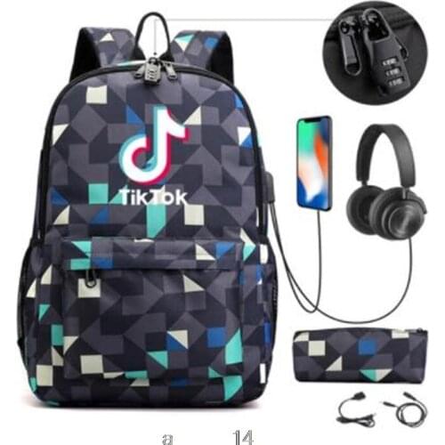 Tik ToK USB Backpack Women Men Teenager School Bag Tik Tok Women USB Travel Rucksack Large Mochila Escolar 2 pcs set school gift