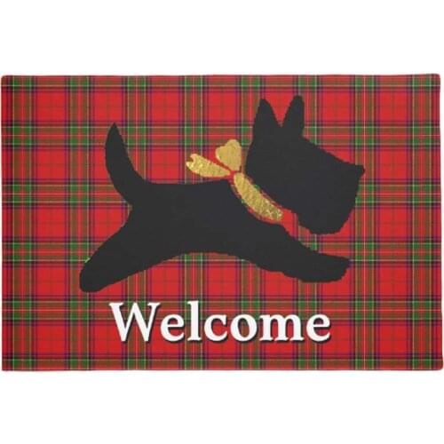 Scottish Terrier Plaid Personalize Doormat Home Decoration Entry Non-slip Door Mat Rubber Washable Floor Home Rug Carpet