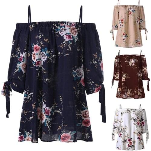 2019 Womens Blouse Women Shirt Summer Loose Short Sleeve Tops Ladies Off Shoulder Floral Printed Boho Tops Womens Clothes