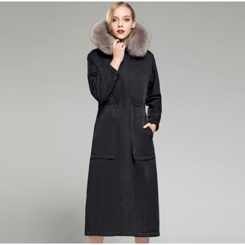 Fur Real Parka Winter Jacket Women Natural Rabbit Fur Liner Long Coat Female Fox Fur Collar Warm Parkas Plus Size MY3602 s