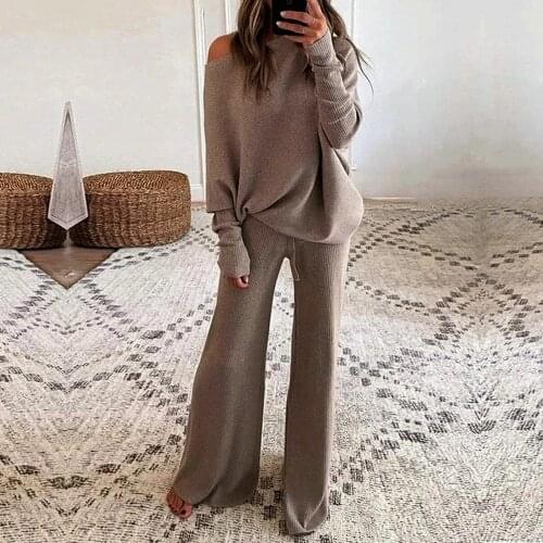 Women Elegant Solid Color O-Neck 2-Piece Set Full-Sleeve Pullover Top And Wide-Leg Pants Suit Spring Autumn Casual Set Homewear