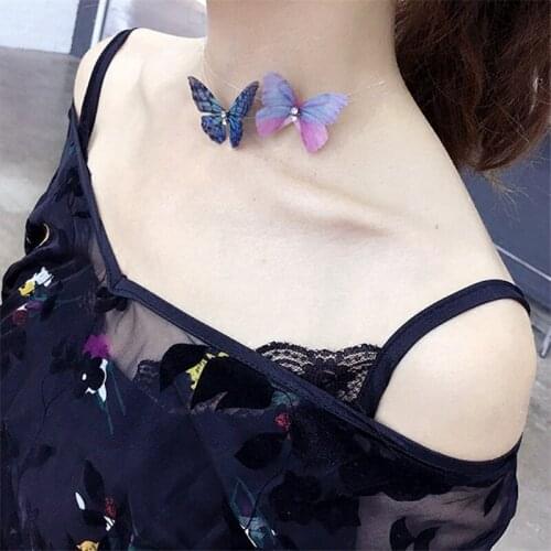 Fishing Line Stealth Butterfly Pendant Necklaces For Women Collier Femme Choker Neck Chain 2020 Vintage Jewelry Accesories Gifts
