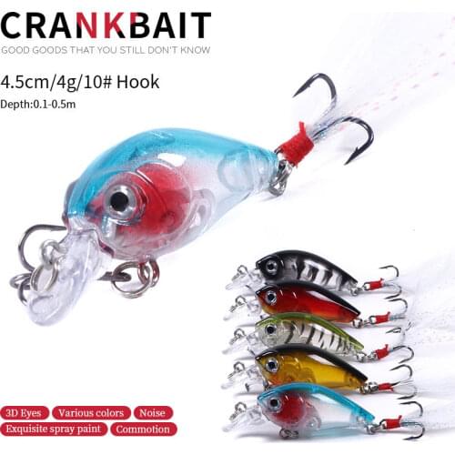 1pcs 4.5cm 4g Fishing Lures Crank Baits Mini Crankbait 3D Fish Eye Artificial Lure Bait with Feather Hook Fishing Wobblers