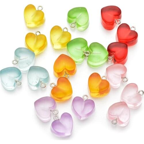 10pcs Mix Heart Charms Resin Glitter Candy Transparent Color Necklace Keychain Pendant Charm DIY Making Accessories