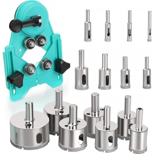 15Pcs 6mm-50mm Diamond Coated Hole Saw Tile Drill Bits with Hole Saw Guide Jig For Ceramic Glass Porcelain Marble Drilling Bit
