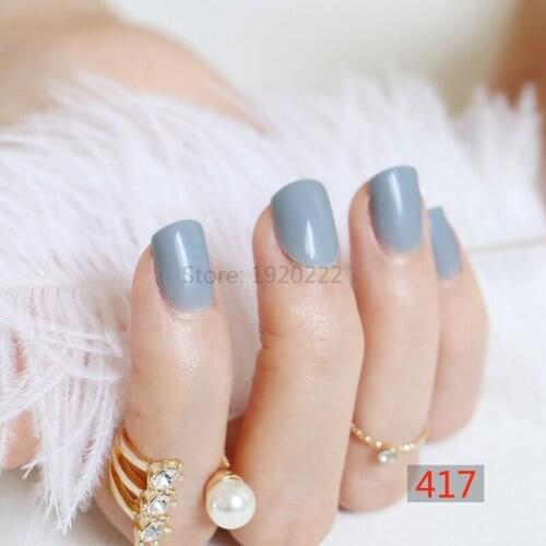 2020 fashion beautiful candy color Nail finished fake nails short paragraph 24pcs Shrimp color ink blue N417