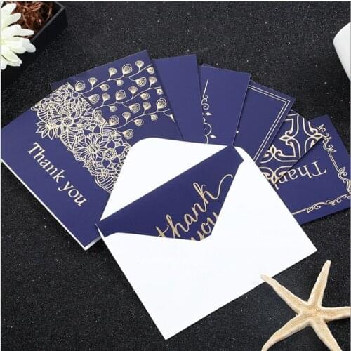 4set/lot Vintage hot stamping thank you business card Dark blue half fold card with white envelope Business Envelope