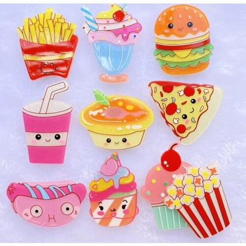 5/10Pcs Cute Large mixed hamburger / pizza Flat back AcrylicCabochons Scrapbooking DIY Jewelry Craft Decoration Accessorie D99