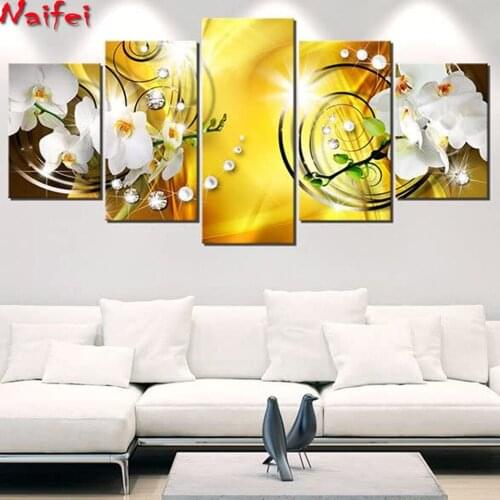 5D DIY Diamond Painting 5 Pcs Flower Pearl Orchid Picture Full Square/Round Diamond Embroidery Cross Stitch Gift Home Decoration