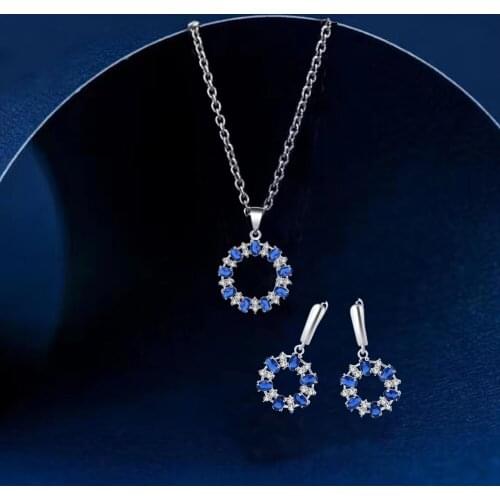 Ayowei Vintage Round Dark Blue Crystal 925 Silver Inlay Earrings / Necklace / Pendant / Charming Christmas Gift JS800A