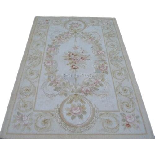 Free Shipping 4'X6.5' White field French Woolen Aubusson rug handmade 100% wool rugs and carpets wholesale & Retail rug store