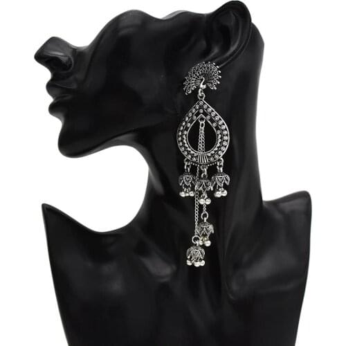 Bohemia Vintage Gypsy water drop hollow peacock Jhumka fringed gold color popular ladies earrings Wedding Afghan Tribal jewelry