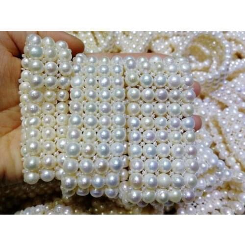 3/4/5rows freshwater pearl white coin bracelet 7.5inch FPPJ wholesale beads nature