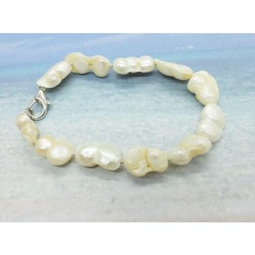 10MM Real Ivory White Baroque Pearl Bracelet. GIVE girl very beautiful gift 7.5"
