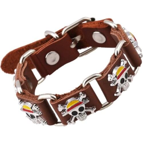 Fashion Skull Hat Charm Bracelet Cuff Retro Vintage Leather Bangle Wrap Alloy Pirate Skeletons Wristbands Women Men Punk Jewelry