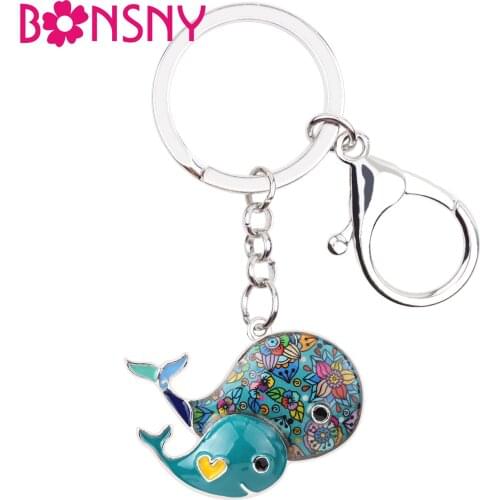 Bonsny Enamel Alloy Whale Key Chain Key Ring Handbag Bag Charm New Keychain Accessories Fashion Ocean Animal Jewelry For Women