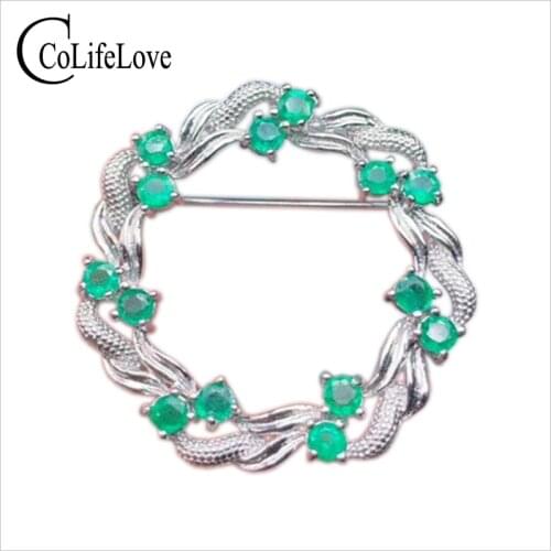 CoLife Jewelry 100% Natural Emerald Brooch for Party 14 PCS 2.5mm Natural Emerald Brooch Fashion Gemstone Brooch Gift for Woman