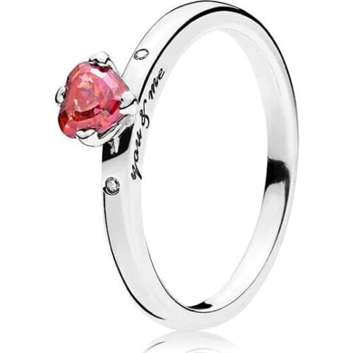 Buipoey Shiny Pink Heart Zircon You & My Heart Love True Ring Female Wedding Jewelry Gift Engagement Silver Color Couples Ring