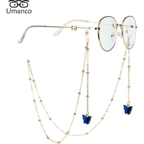 New Fashion Gold Glasses Chains with Colorful Animal Butterfly Pendant Women Girls Eyeglasses Bead Chain Sunglasses Jewelry