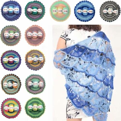 Long Dyed Yarn Gradient Rainbow Crochet Pure Wool Thread Group Hand Woven Material Bag Scarf Hat Sweater