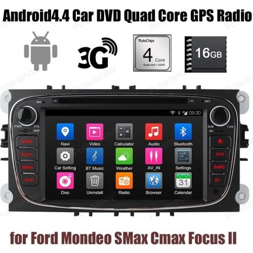 For Ford Mondeo S-Max C-max Focus II Car DVD GPS Radio Wifi 3G BT 16G ROM 1024*600 Android4.4 2 din stereo