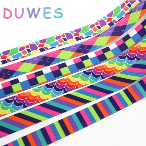 DUWES 50yards plaid stripe colors Printed Grosgrain Ribbon Accessory hairbow headwear decoration Wholesale DIY OEM D1098