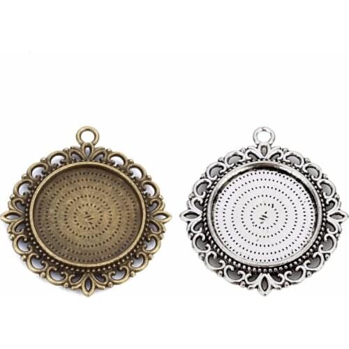 10pcs 25mm Double Face Lace Necklace Pendant Setting Cabochon Cameo Base Tray Bezel Blank Fit Cabochons Jewelry Making