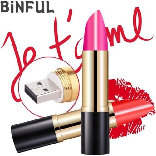 BiNFUL Pen Drive Metal Women Lipstick Usb Flash Drive 4GB 8GB 16GB 32GB Pendrive 64GB 128GB Flash Memory Card 256GB Best Gift