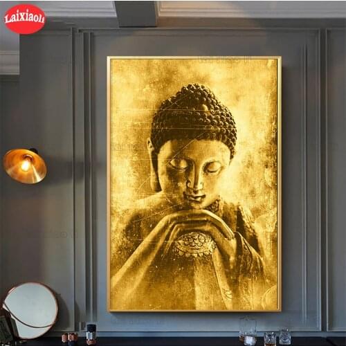 Photo custom diy diamond Golden buddha statue, religion embroidery diamond painting full square round drill diamond mosaic art