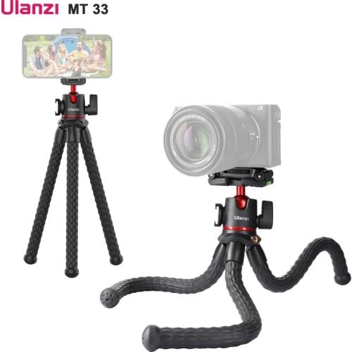 MT-33 Flexible Mini Octopus Tripod with Cold Shoe Mount 360° Rotatable Panoramic Ball Head Quick Release Plate for Phone Camera