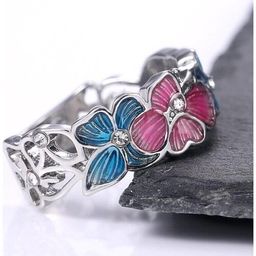 JK Huitan Wreath Women Ring Colorful Butterfly Flower Spring Party Versatile Finger Ring For Bride Wedding Fashion Accessories