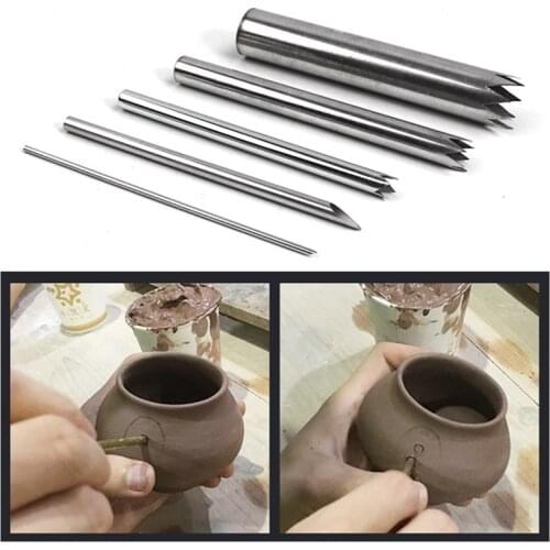 Ceramic art puncher 5-piece stainless steel belt serrated drilling tool bottom drilling ceramic art modeling tool