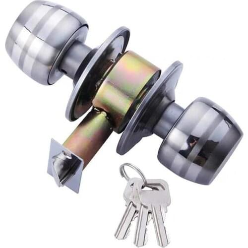 Round Door Handle Key Lock Alloy Steel Adjustable Latch Spherical Door Lock Indoor Bedroom Entrance Wood Doors
