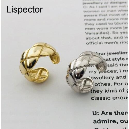 Lispector 925 Sterling Silver Korean Crossed Concave Rhombus Pattern Rings Simple Wide Wrap Party Club Ring Unisex Jewelry Gifts
