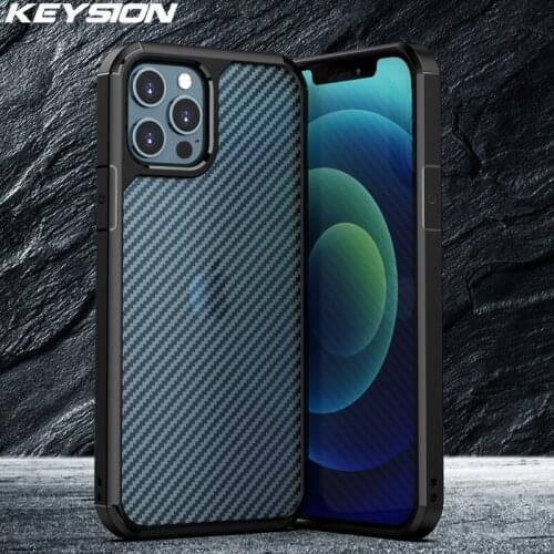 KEYSION Matte Shockproof Case for iPhone 12 Pro Max 12 Mini Anti-Fingerprint Carbon Fiber Texture Phone Back Cover for iPhone 11