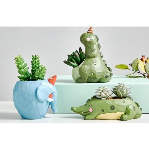 Cute Animals Flower Pots for Succulents Plants Dinosaur Elephant Planters Desktop Ornaments Home Garden Decoration Gifts