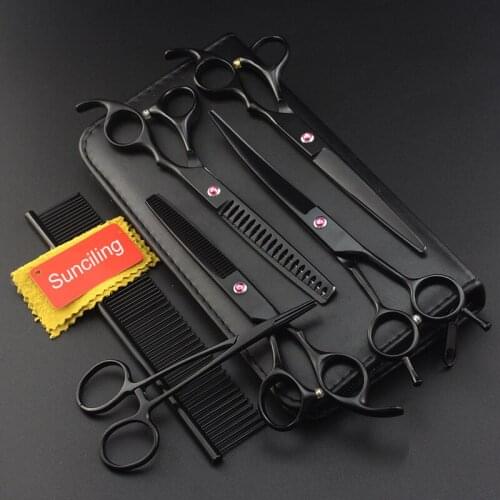 7 Inch Black Baking Paint JP Stainless Steel Dog Grooming Scissors Kit