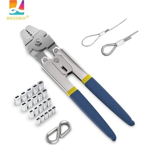 Wire Rope Crimping Swaging Tool Cable Crimps - with 480pcs 4Size Aluminum Double Barrel Ferrule Crimping Loop Sleeve 0.1mm-2.2mm