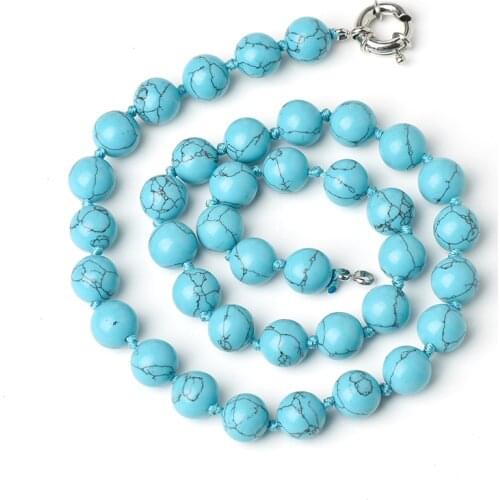 Wholesale Blue Turquoise Stone Round shape 10mm Created For Diy Rope Necklace 18inch Gem For Women Gifts H411
