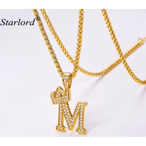 Crown Letter M Necklace Initial Necklace 26 Alphabet Jewelry Personalized Gift Cubic Zirconia Letter Charm For Women/Men P3455K