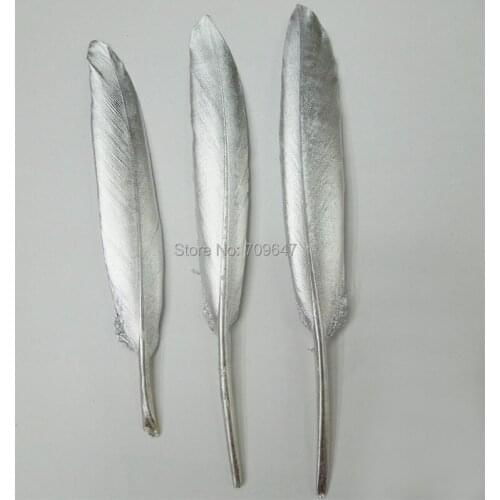 Plumes!Silver feathers-metallic silver painted duck wing feathers loose for millinery,wedding party event decor/ 10-15cm 100pcs