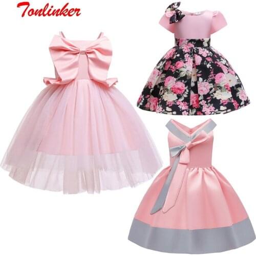 Girls Dress Christmas Pink Princess Dresses Kids Summer Party Ball Bow Gown Birthday Children Festival Performance Outfits