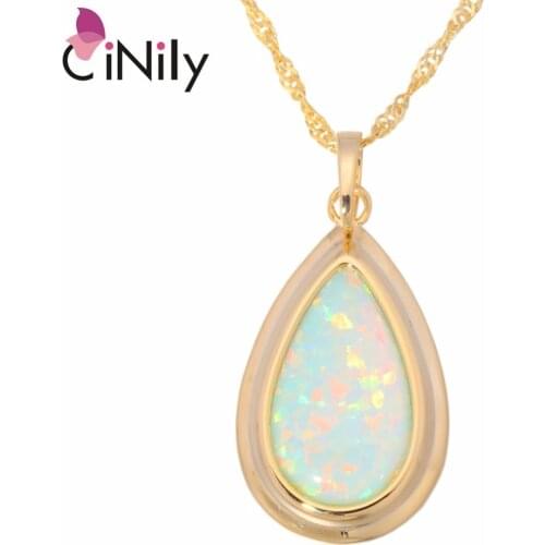 CiNily White & Green Fire Opal Dangle Pendants & Necklaces Yellow Gold Color Tear Waterdrop Droplets Vintage Jewelry Gift Woman
