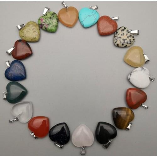 Fashion 20MM heart natural stone pendants Necklace for Jewelry making diy mixed trendy 36pcs/lot free shipping Wholesale