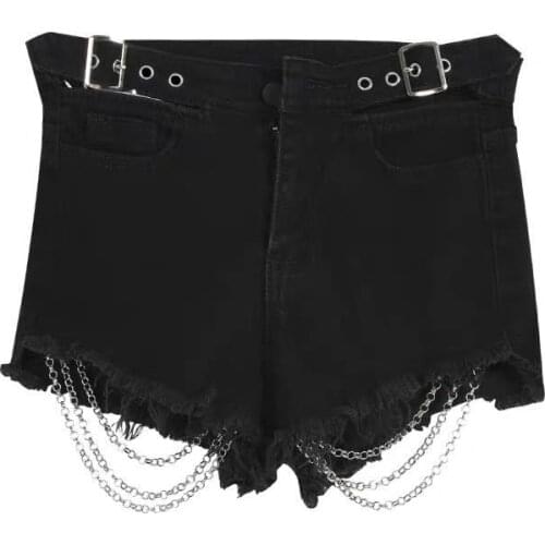 Summer New Hot Sexy Cutout Chains Brim Women Denim Shorts Jeans Lady High Waist Short Pants
